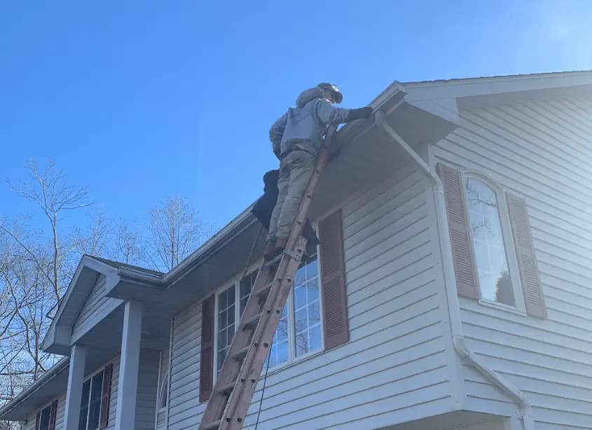 Gutter cleaning and maintenance being performed by Lyndhurst Power Washing in Lyndhurst