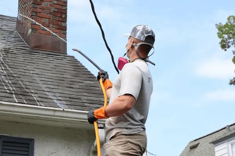 Lyndhurst Power Washing professional performing gentle roof washing service in Lyndhurst