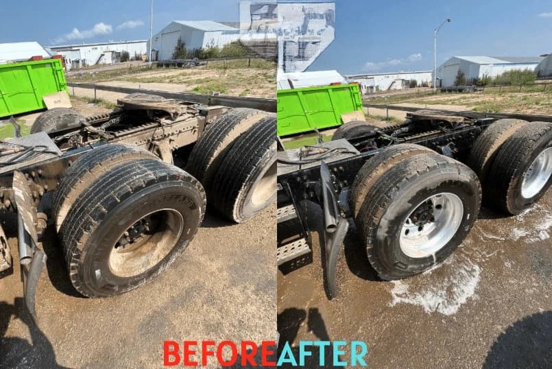 Lyndhurst Power Washing team cleaning commercial fleet vehicles in Lyndhurst